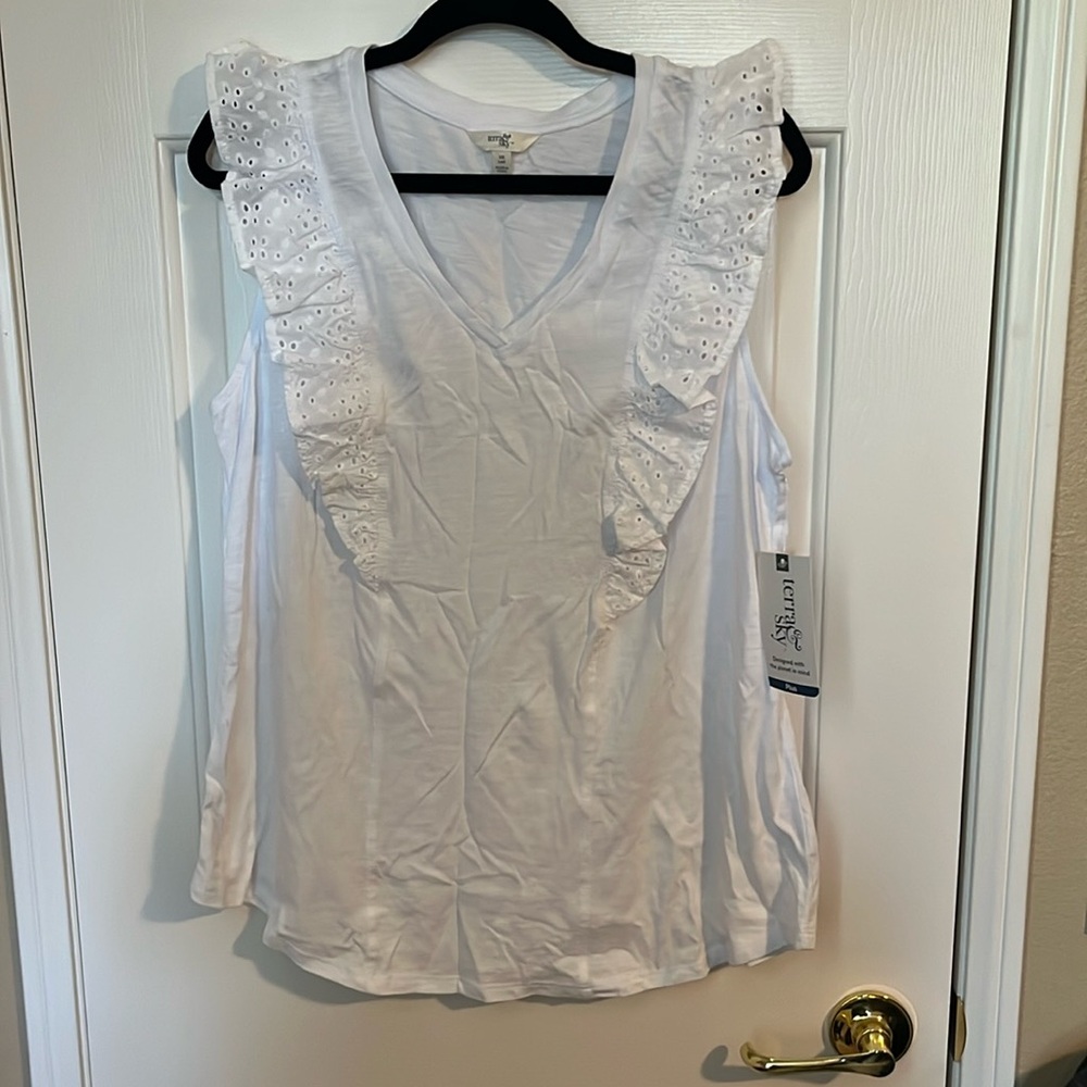 Terra & Sky sleeveless white top with eyelet shoulders